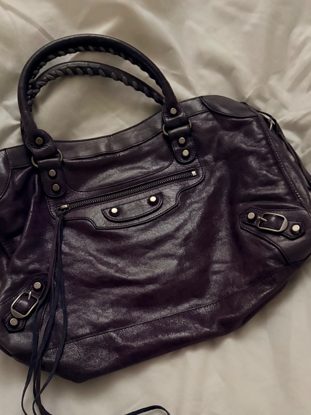 Yummy Purple Italian Distressed Leather Vintage Tote Bag!! - Picture 15 of 15
